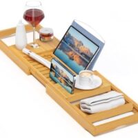 Luxury Bathtub Caddy Tray,Bamboo Bathtub Tray Caddy - Wood Bath Tray Expandable,Can be Placed Book and Integrated Tablet Smartphone and Wine Holder - Gift Idea for Loved Ones