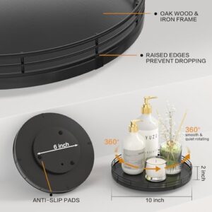 10" Oak Wood Lazy Susan Turntable Organizer, Lazy Susan for Cabinet Dining Table Pantry Kitchen Countertop Spice Bathroom Vanity Tray for Counter Dresser Sink Soap Holder Coffee Table Bar Decor Black - Image 5