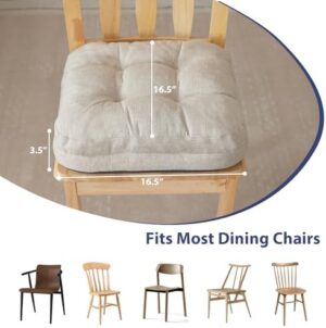 Chair Cushions for Dining Chairs, Dining Chair Cushions, Tufted Indoor Chair Pads with Ties & Non Slip Backing, Seat Cushions for Kitchen Chairs 16.5” x 16.5” x 3.5”, Set of 2, Beige - Image 3
