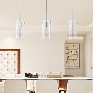 Doraimi Lighting 4" Clear Glass Hanging Kitchen Island Pendant Light 2 Pack Vintage Modern Brushed Nickel Finish Pendant Lamp for Dining Room Over Sink Dining Room - Image 3