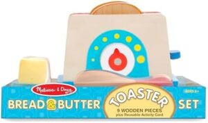 Melissa & Doug Bread and Butter Toaster Set (9 pcs) - Wooden Play Food and Kitchen Accessories - Image 6