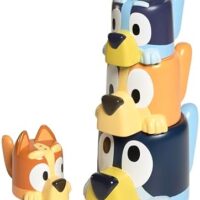 Toomies Bluey Bath Toys - Bluey's Family Pourers - Water Pouring Bluey Figures Including Chilli, Bandit, Bingo, and Bluey - Nesting and Stacking Cups for Bath Time - 4 Count - Ages 18 Months and Up