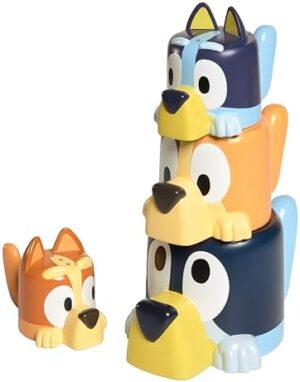 Toomies Bluey Bath Toys - Bluey's Family Pourers - Water Pouring Bluey Figures Including Chilli, Bandit, Bingo, and Bluey - Nesting and Stacking Cups for Bath Time - 4 Count - Ages 18 Months and Up
