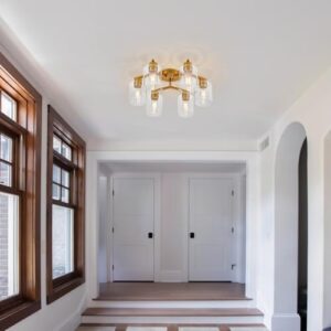 Kitchen Lighting Fixtures Ceiling Living Room Ceiling Light Fixture Gold Kitchen Ceiling Light Fixtures 6-Light Semi Flush Mount Chandelier Large Dining Room Ceiling Light with Clear Glass Shade - Image 4
