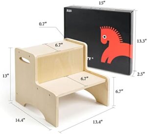 WOOD CITY Wooden Toddler Step Stool for Kids, Bathroom Potty Stool & Kitchen Stool, Natural Two Step Stool for Bedroom, Children's Stool with Handles and Safety Non-Slip Pads - Image 7