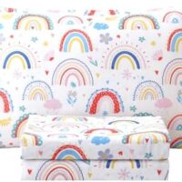 Twin Sheets Set Kids Pink Rainbow- 3 Pieces Breathable Printed Bedding Set - Fit Deep Pocket Soft Bed Sheets for Girls - Lightweight Cozy Twin Fitted Sheet