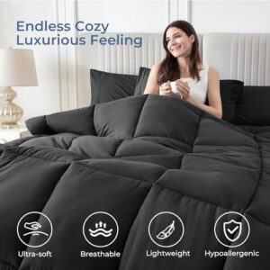 Sasttie Queen Comforter Set, 7 Pieces Bed in a Bag Queen, Complete Bedding Set Includes Grey Comforter, Flat Sheet, Fitted Sheet, Pillowcases and Pillow Shams, Dark Grey - Image 4