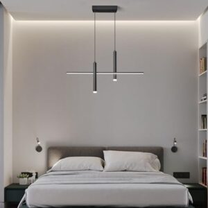 Modern LED Linear Pendant Light with Dual Spotlights Dimmable 6000K Pendant Lights Kitchen Island Ceiling Hanging Black Chandeliers for Dining Room Table Kitchen Living Room Bedroom(L31.5in) - Image 4