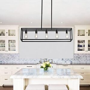 Black Farmhouse Kitchen Island Lighting, Modern Industrial Chandelier, 5-Light Linear Rectangular Pendant Light Fixtures for Farmhouse Kitchen Dining Room Bar Foyer(Metal, Height Adjustable) - Image 7