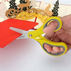 LIVINGO 3 Pack 5” Kids Scissors, Left/Right Handed Blunt Stainless Safety Toddler Preschool Child Scissors with Cover, School Classroom Craft Supplies for Teachers, Yellow/Blue/Gray - Image 6