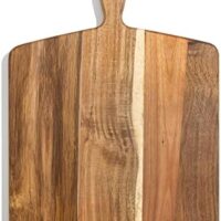 Acacia Wood Cutting Board and Chopping Board with Handle for Meat, Cheese Board, Vegetables, Bread, and Charcuterie - Decorative Wooden Serving Board for Kitchen and Dining Room, Large 17” x 13”