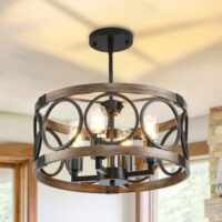Light Fixture Kitchen 4 Light Semi Flush Mount Ceiling Light Fixture Black Rustic Farmhouse Chandelier for Dining Room with Adjustable Height