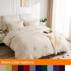 JOKOLO Queen Size Comforter Set - 3 Pieces, 1 Reversible Lightweight Comforter and 2 Pillowcases,Soft Quilt Blanket Warm Fluffy Cooling Bedding for All Season,Beige - Image 2