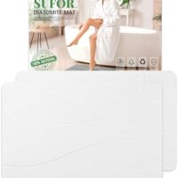 2Pack Stone Bath Mat, Diatomaceous Earth Shower Mat, Non-Slip Super Absorbent Quick Drying Bathroom Floor Mat, Natural, Easy to Clean (Milky White, 23.62 * 15.43)