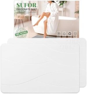 2Pack Stone Bath Mat, Diatomaceous Earth Shower Mat, Non-Slip Super Absorbent Quick Drying Bathroom Floor Mat, Natural, Easy to Clean (Milky White, 23.62 * 15.43)