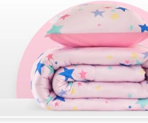 SLEEP ZONE Jersey Knit Pink Comforter Set Twin Size, Breathable & Soft Kids Bedding Set 2-Piece with Comforter, Pillowcase (Colorful Stars, Twin) - Image 4