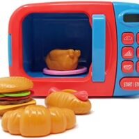 Boley Blue Microwave Playset - 11 Pc Light & Sound Pretend Play Kitchen Toys Set with Play Food for Kids Ages 3+