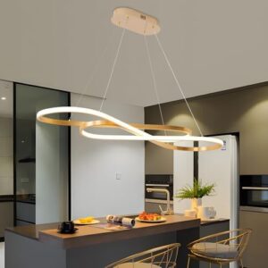 Gold Led Chandelier,Dimmable Gold Modern Chandelier , 39.4inch Led Chandelier Kitchen Island Lighting ,Luxury Modern Led Pendant Light Height Adjustable Gold Dining Room Light Fixture Over table - Image 6