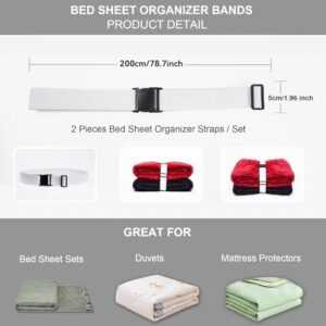 2PCS Bed Sheet Organizer Bands, Bed Sheet Straps Organizer and Storage Keepers, Elastic Adjustable Straps for Bedding, Sheets Organizer for Closet, Sheet Keeper Bedding Band (6.6FT) - Image 3
