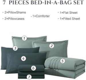 Monbix Queen Comforter Set - 7 Pieces Sage Green Bed in a Bag Queen Bedding Sets with Comforters, All Seasons Down Alternative Comforter Bed Set with Sheets,Pillowcases & Shams - Image 6