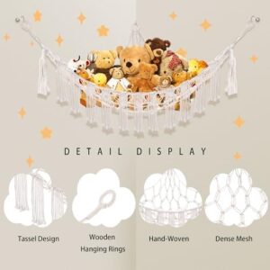 Stuffed Animal Hammock with LED Light, Toy Hammock for Stuffed Animals Storage for Kids Room Decor, Stuffed Animal Hammock Corner, White - Image 6