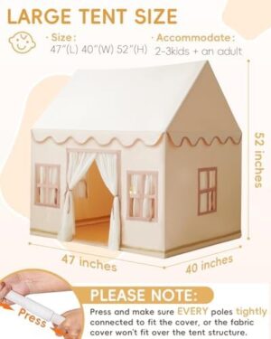 Large Kids Tent Playhouse Basic Mat with Star Lights, Flags and Tote Bags, Kids Play Tent Indoor & Outdoor, Washable Teepee Tent for Boys & Girls, Kids Play House for Toddler, Neutral Color - Image 8