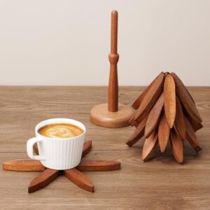 Tree Trivet Set - Foldable Wooden Tree Trivets for Hot Dishes, Set of 4 Heat-Resistant Coasters with Stand, Decorative Wooden Trivet Tree for Kitchen and Dining - Image 5