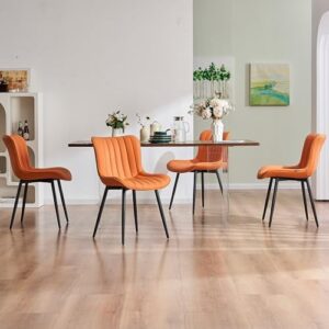 YOUNUOKE Dining Chairs Set of 2 Camel Mid Century Modern Kitchen Chairs Armless Faux Leather Upholstered Dinner Side Chair with Back for Guest Reception Living Room, Matte Orange - Image 7