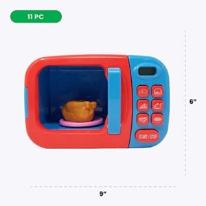 Boley Blue Microwave Playset - 11 Pc Light & Sound Pretend Play Kitchen Toys Set with Play Food for Kids Ages 3+ - Image 5