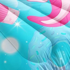 Cartoon Axolotl Twin Size Comforter Set, Kawaii Milk Tea Donut Stars Pattern, Animal Themed Comforter Set with 2 Pillowcases - Image 5