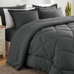 CozyLux Queen Comforter Set Dark Grey - Bed in a Bag Queen Size 7 Pieces, Luxury Soft Bed Set for All Seasons, Bedding Set with Down Alternative Comforter, Sheets, Pillowcases & Shams - Image 8