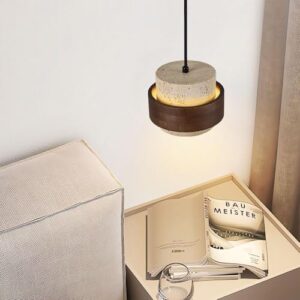 Nordic Natural Stone Wabi-Sabi Ceiling Pendant Light Yellow Cave Stone Chandelier Vintage Farmhouse Travertine Droplight Bedside Restaurant Kitchen Dining Solid Wood Bar Kitchen Hanging Lamp - Image 4