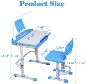 Kids Desk and Chair Set, Height Adjustable Child's School Study Writing Tables with Tilt Desktop, LED Light, Storage Drawer, Book Stand (Blue) - Image 6