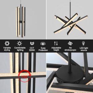 Kinglong Black Chandelier【Upgraded】,Modern Chandelier 6-Lights,Dimmable Acrylic LED Chandelier Lighting Fixture for Dining Room,Living Room,Bedroom,Entryway,Kitchen Island(L:20.07",W:17.32") - Image 6