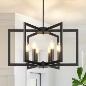 6-Light Black Chandelier, Dining Room Light Fixture, Farmhouse Chandelier, Geometric Metal Industrial Pendant Light Fixture Ceiling Hanging for Kitchen Stairway Foyer Entryway Hallway - Image 8