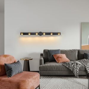 Garwarm Modern Dimmable LED Ceiling Light Track Lighting, 6 Lights Long Flush Mount Ceiling Light Fixture with Remote LED Chandelier for Bedroom Dining Room Kitchen 33W Black - Image 6