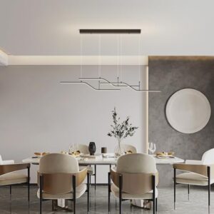 Siittoo Modern Black Pendant Light, 45W Dimmable LED Chandelier Lighting Fixture with Remote, 3-Light Wave Linear Hanging Pendant Light Fixture for Dining Room Kitchen Island Restaurant (52'') - Image 8