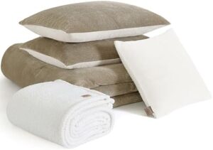UGG Remina Comforter Set 5 Piece Bed in a Bag with Throw Blanket, Decorative Pillow, Shams, and Reversible Comforter Hypoallergenic Washable Luxury Warm Fluffy Bedding Set, Full/Queen, Brown Birch - Image 2