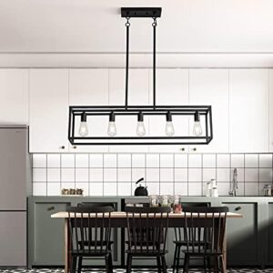 Black Farmhouse Kitchen Island Lighting, Modern Industrial Chandelier, 5-Light Linear Rectangular Pendant Light Fixtures for Farmhouse Kitchen Dining Room Bar Foyer(Metal, Height Adjustable) - Image 8