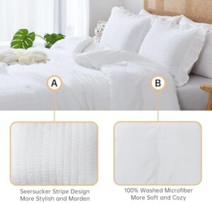 JOLLYVOGUE Queen Comforter Set, 3 Pieces White Seersucker Comforters Queen Size, Lightweight & Fluffy Bedding Sets Queen for All Season with 1 Ruffle Comforter and 2 Ruffle Pillowshams - Image 4