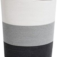 INDRESSME 17¾ x 15¾ x 13¾ inches Grey Baby Laundry Basket Thread Cotton Rope Basket Toy Storage Basket Organizer Tall Woven Basket Blanket Storage Baby Laundry Nursery Hamper for Living Room Toy Gifts