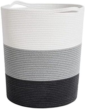 INDRESSME 17¾ x 15¾ x 13¾ inches Grey Baby Laundry Basket Thread Cotton Rope Basket Toy Storage Basket Organizer Tall Woven Basket Blanket Storage Baby Laundry Nursery Hamper for Living Room Toy Gifts