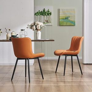 YOUNUOKE Dining Chairs Set of 2 Camel Mid Century Modern Kitchen Chairs Armless Faux Leather Upholstered Dinner Side Chair with Back for Guest Reception Living Room, Matte Orange - Image 9