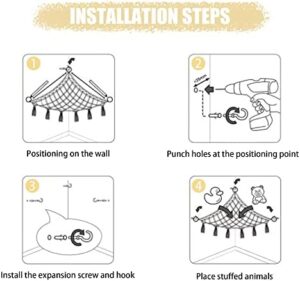 Stuffed Animal Hammock with LED Light, Toy Hammock for Stuffed Animals Storage for Kids Room Decor, Stuffed Animal Hammock Corner, White - Image 7