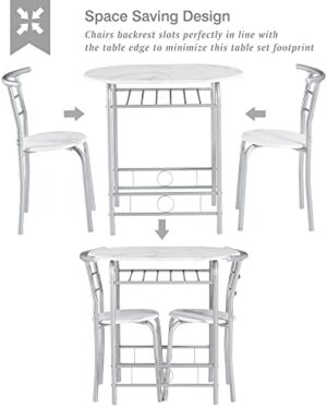 VECELO 3-Piece Dining Table Set for Kitchen Breakfast Nook, Wood Grain Oval Tabletop and Metal Frame with Built-in Wine Rack, for Small Spaces, 31.5", White & Silver - Image 4