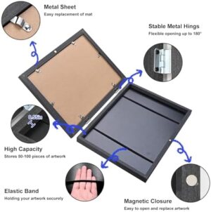 KINLINK 10x12.5 Kids Art Frames Set of 2, Solid Wood Kids Artwork Frames Changeable with Acrylic Front Opening Holds 150 Pictures, Art Frames for Kids Artwork with Mat or without Mat, Black - Image 4