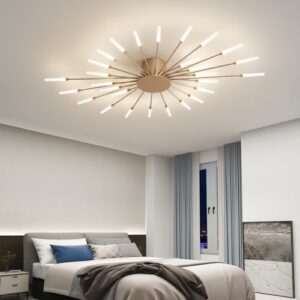 ziidoo Modern Ceiling Light, 28 Lights Metal Firework Designed Chic Led Lighting Fixture for Farmhouse Kitchen Dining Room Bedroom Hallway Living Room (Gold and Dark Gold) - Image 8