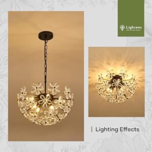 17" Modern Black Crystal Sputnik Chandelier for Dining Living Room Glam Luxury Petal Hemisphere Chandelier 7-Light for Foyer Hallway Elegant Pendant Ceiling Light Fixture for Kitchen Bedroom - Image 7