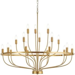 39.4" Modern Gold Chandelier Vintage 18-Lights Mid Century Modern Candle Style Chandelier Light Fixture Large Rustic Golden Chandelier for Dining Room, Kitchen Island, Living Room, E12 - Image 9