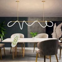 47" Pendant Lights Kitchen Island, 21W LED Dimmable Chandelier with Remote Control, Aluminum Linear Hanging Light Fixture for Dining Room Kitchen Island Bar (Gold, 47 in)